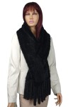 Szal z Futra Norki Pleciony Czarny z Otworem Elegancki