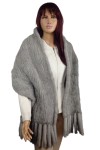 Szal z futra norki pleciony z frędzlami - eleganckie szarości