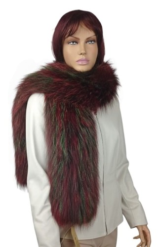szal pleciony z lisa zielono czerwony parys furs 2.jpg