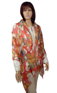 Cienki szalik z wiskozy i bawełny- lekki, kwiatowy