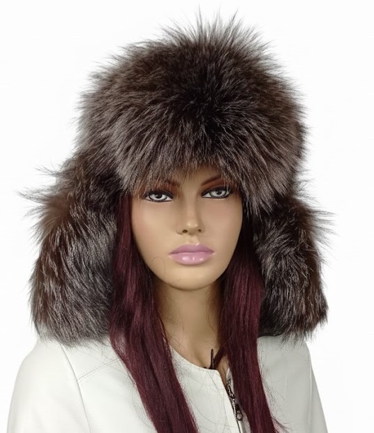 czapka z futrem lisa skórzana papacha uszatka parys furs 2 czarna plus srebrny.jpg