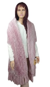 Szal z futra królika tkany na siatce- pink snow top