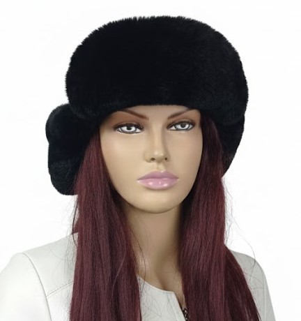 czapka pilotka skóra plus futro z królika rex czarna Parys Furs 1.jpg