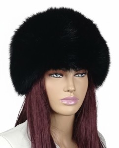 Czapka - toczek z futra lisa - elegancka czerń