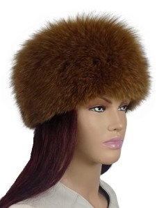 Czapka „kula” z farbowanego futra lisa - kolor brązowy 