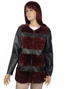 Kurtka skórzana damska Vanda z pasami futra norek