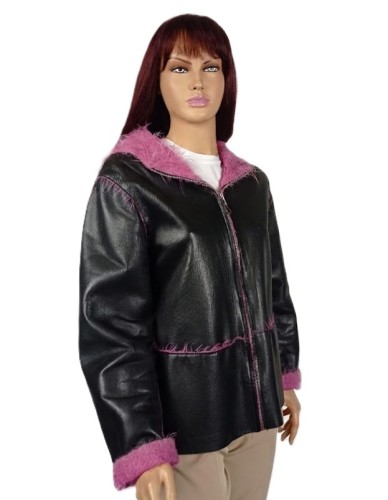 kurtka skórzana z kapturem różowa podszewka parys furs2.jpg