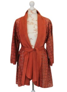 Płaszczyk zamszowy żakard - rudy brąz