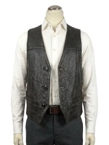 Kamizelka skórzano-materiałowa męska - brąz z zielenią