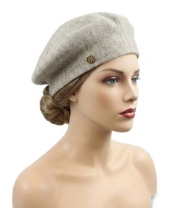 Beret z dzianiny beżowy melanż