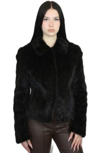 Sweter z naturalnego futra królika REX - elegancka czerń