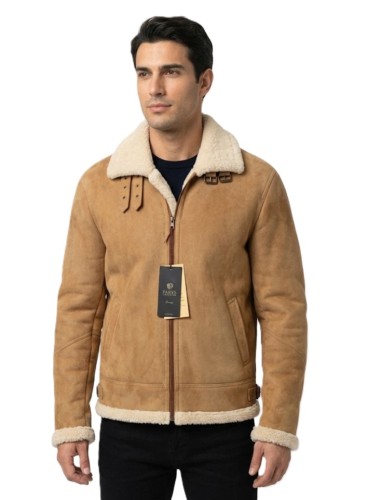 beżowy kożuch męski pilotka styowy moda Prys Furs 1.jpg