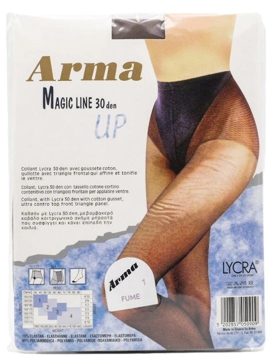 Rewers opakowania rajstop Arma Magic Line 30 DEN z logo Lycra Sensations oraz kodem produktu 5013 parys furs.jpg