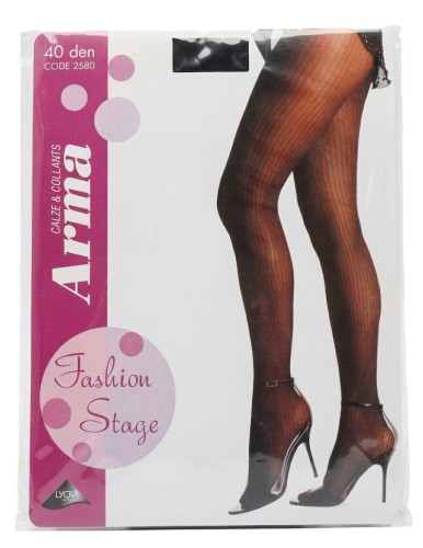Opakowanie rajstop Arma Fashion Stage 40 DEN z modelem w pionowe paski i logo Lycra Parys Furs.jpg
