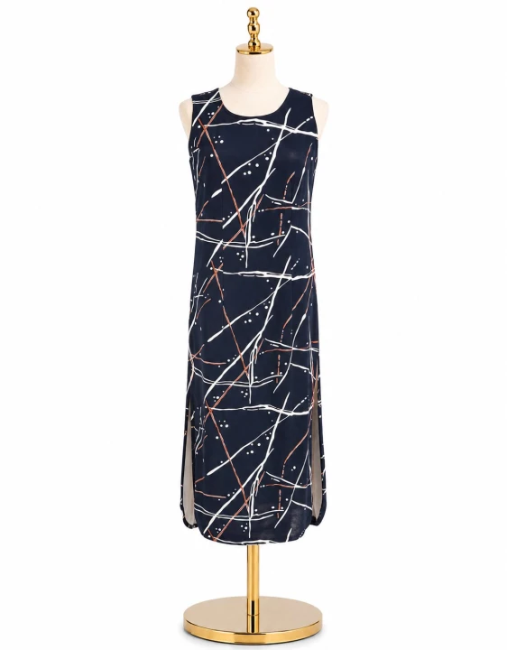 Elegancka sukienka maxi bez rękawów w nowoczesny wzór Parys Furs outlet.jpg