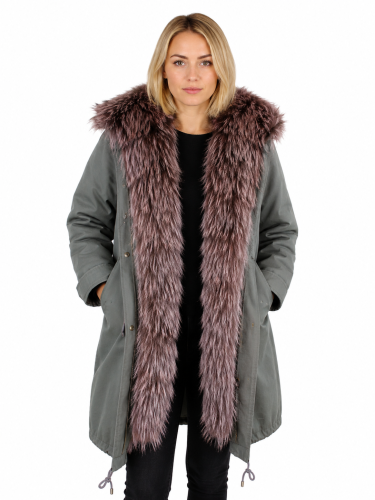 KURTKA PARKA + SILVER FOX GREY ROSE