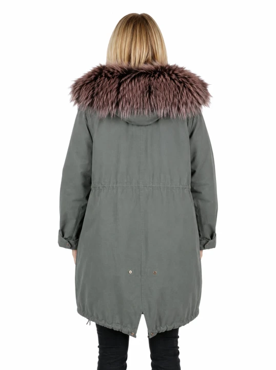 KURTKA PARKA + SILVER FOX GREY ROSE