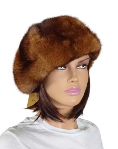 czapka beret z futra naturalnego norki klasycny brąz Parys Furs damska odzież.jpg