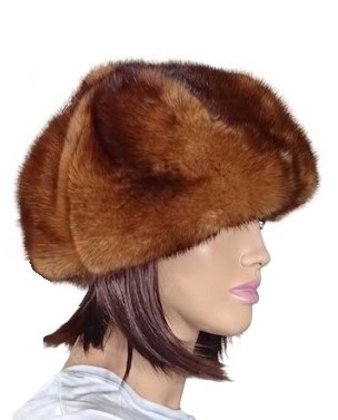 czapka beret z futra naturalnego norki klasyczny brąz Parys Furs damska odzież .jpg