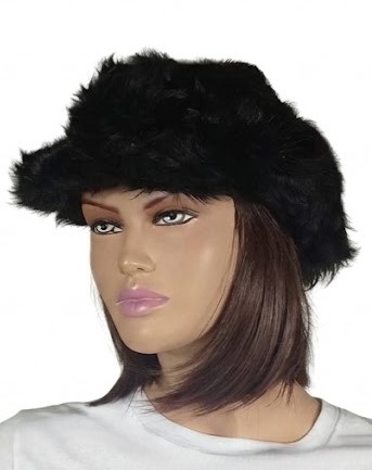 elegancki kaszkiet damski z futra kozic Parys furs czarny beret czapka futro naturalne.jpg