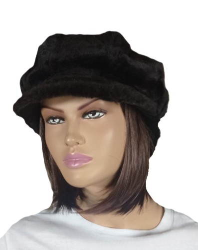 damski kaszkiet z futra strzyżonego królika Parys furs czarny beret czapka futro naturalne.jpeg
