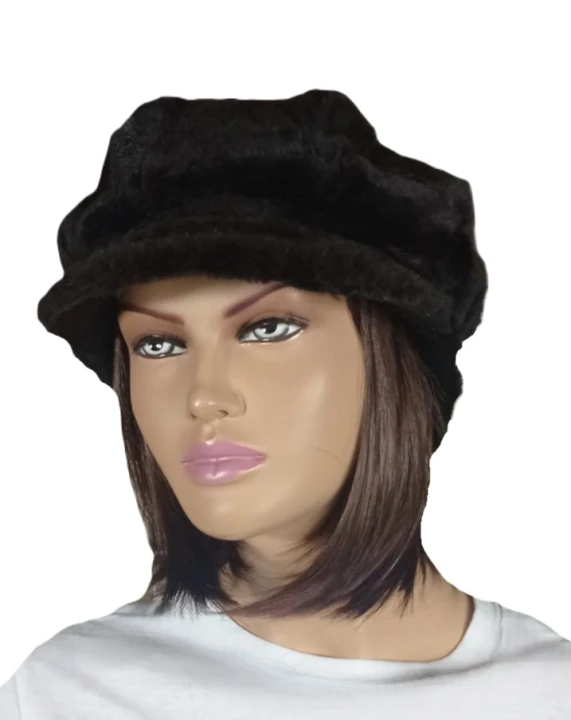 damski kaszkiet z futra strzyżonego królika Parys furs czarny beret czapka futro naturalne.jpeg