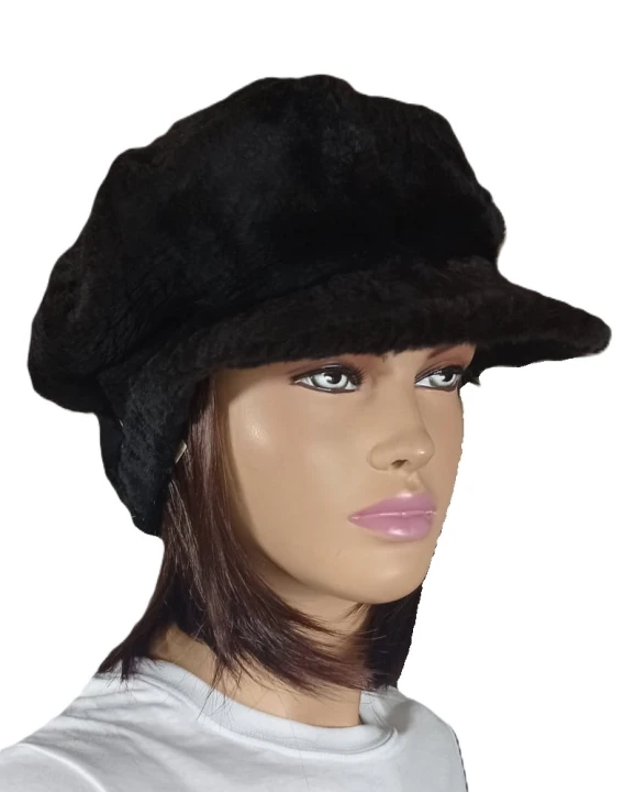damski kaszkiet z futra strzyżonego królika Parys furs czarny beret czapka .jpeg