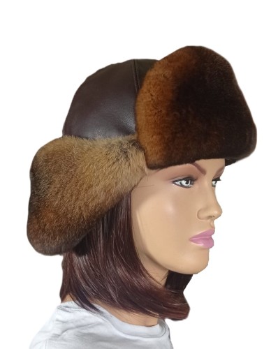 czapka Ftia skóra licowa rex brązowa Parys furs futra naturalne damska uszanka .jpeg