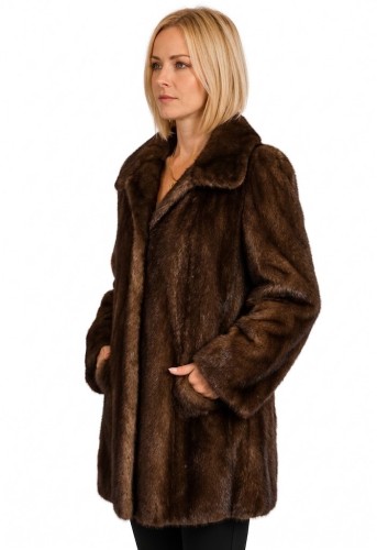 Klasyczne Futro z Norek Demi Buff Brązowe Damskie Rozmiar 46 | Parys Furs
