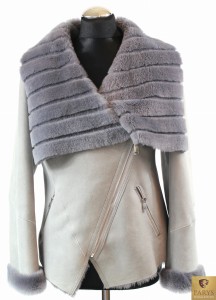 Szary kożuch damski z futerkiem z królika