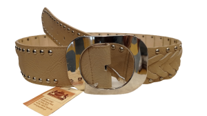 Wyprzedaż! Pasek damski ekoskóra 8 cm – boho warkocz, widoczne drobne przetarcia