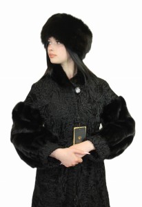 Ekskluzywne futro naturalne z karakułów swakara + futro z norki