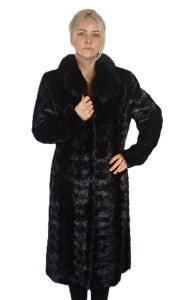 Płaszcz futro główki norcze, obszycie kołnierza czarny lis. Model Simpi  L