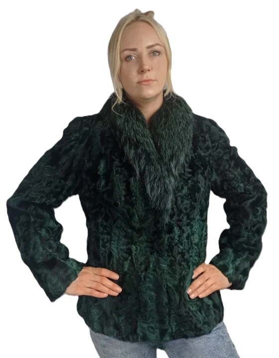 Kurtka Karakuły plus Lis butelkowa zieleń. Parys Furs2.jpg