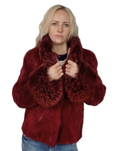 Kurtka z futra norek z wykończeniem z lisa srebrnego