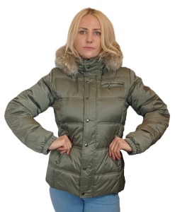 Kurtka puchowa Tiffi z obszyciem kaptura- kolor oliwkowy