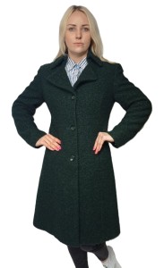 Elegancki damski płaszcz. Butelkowa zieleń
