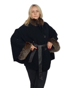 Peleryna obszyta naturalnym futrem lisa-brąz z szarością