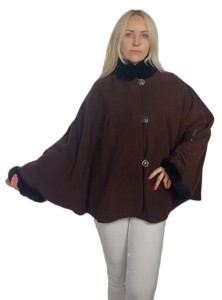 Peleryna obszyta naturalnym futrem królik Rex- czarne