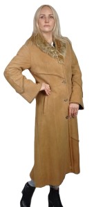 Kożuch damski ze skóry jagnięcej - jasny karmel