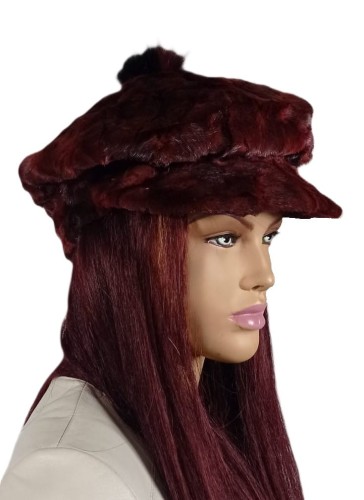 kaszkiet z futra norki z pomponem bordowy Parys Furs 2.jpeg