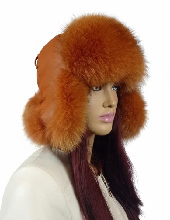 czapka z futrem lisa skórzana papacha uszatka parys furs 1a brąz.jpg