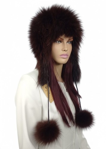 czapka brąz na dzianinie lis pompony Parys furs2.jpg