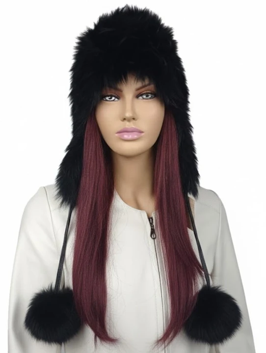 czapka czarny na dzianinie lis pompony Parys furs1.jpg